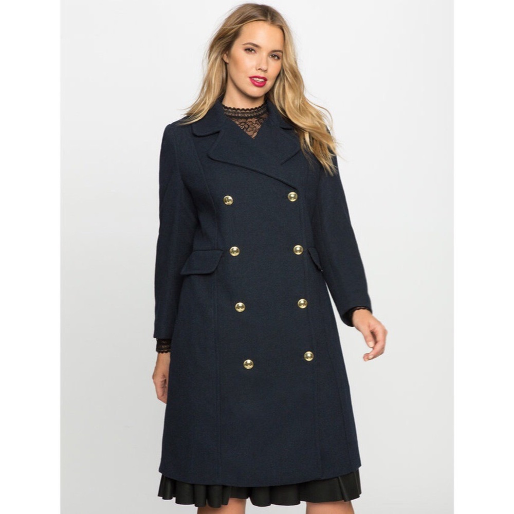 ELOQUII Double Breasted Coat — Navy